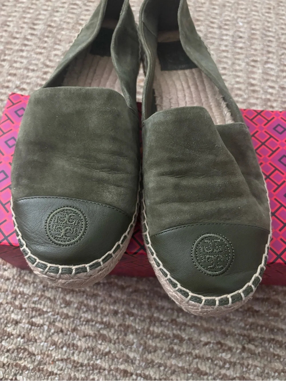 Tory Burch Olive Green Suede Espadrilles